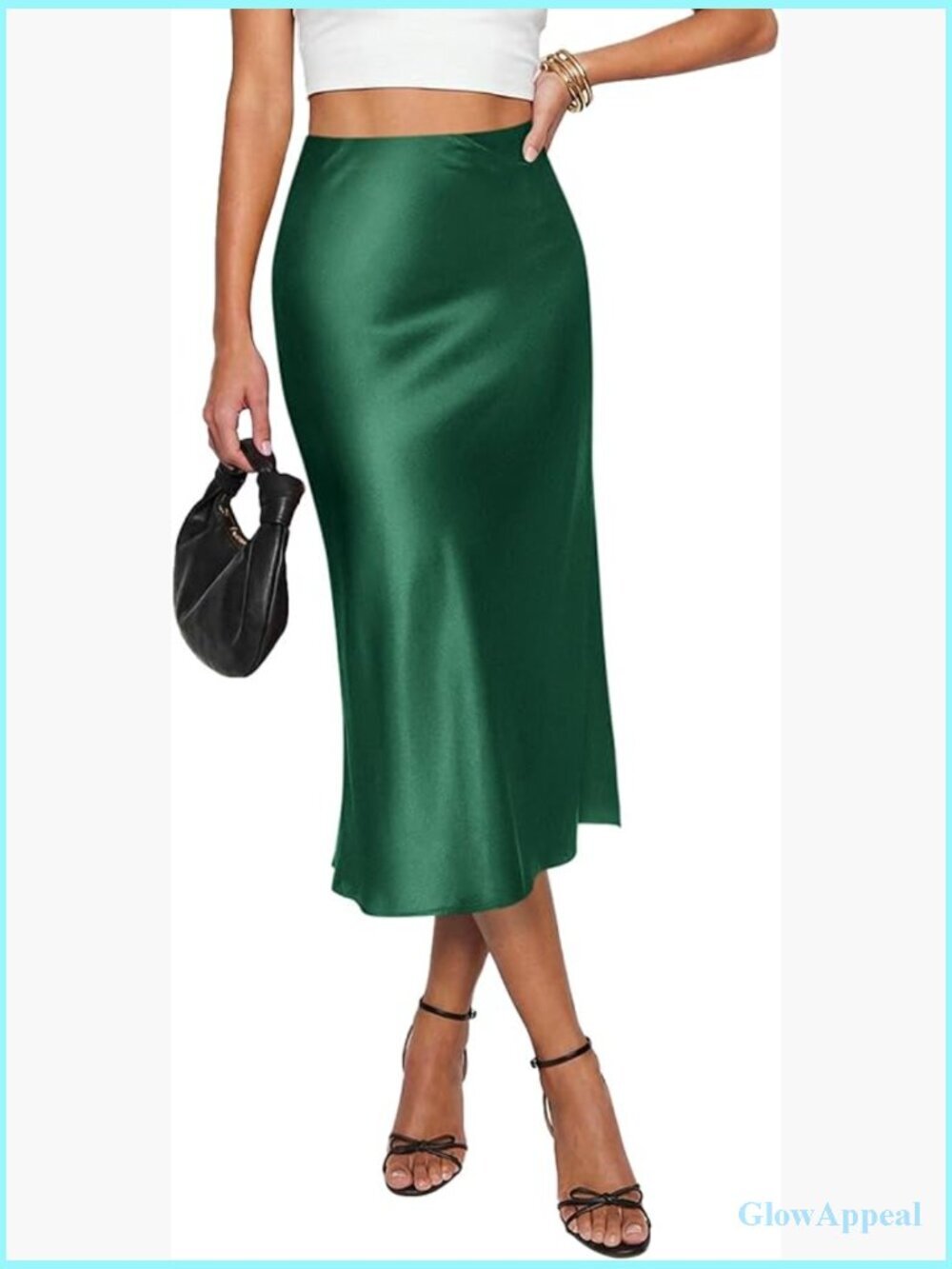 Womens Satin A-Line Midi Skirt High Waisted Flowy Work Cocktail Party